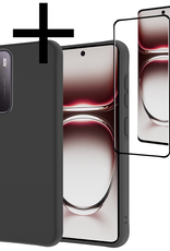 NoXx Hoes Geschikt voor Oppo Reno12 Pro Hoesje Cover Siliconen Back Case Hoes Met Screenprotector - Zwart