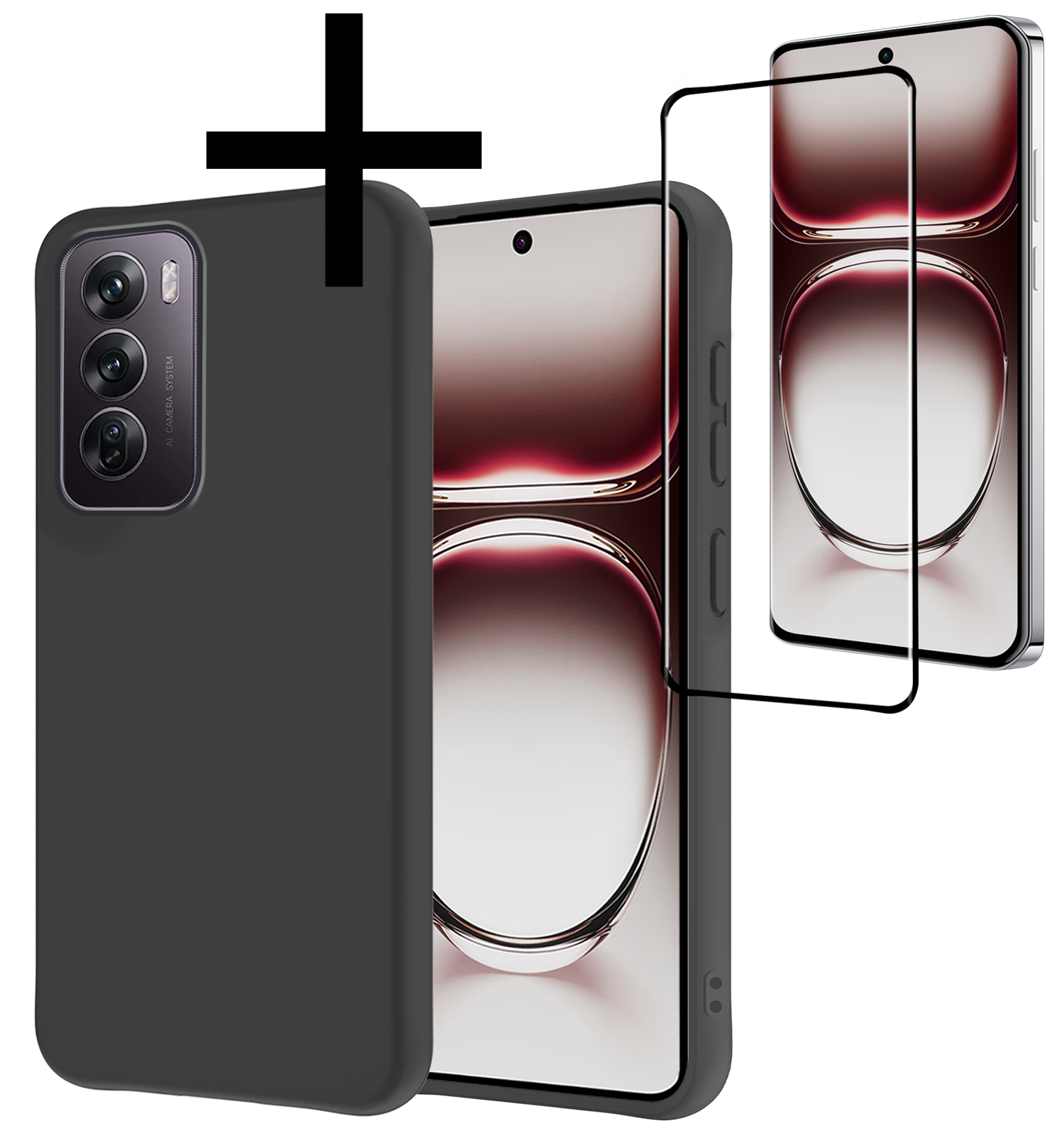 NoXx Hoes Geschikt voor Oppo Reno12 Pro Hoesje Cover Siliconen Back Case Hoes Met Screenprotector - Zwart