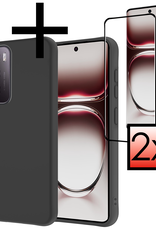 NoXx Hoes Geschikt voor Oppo Reno12 Pro Hoesje Cover Siliconen Back Case Hoes Met 2x Screenprotector - Zwart