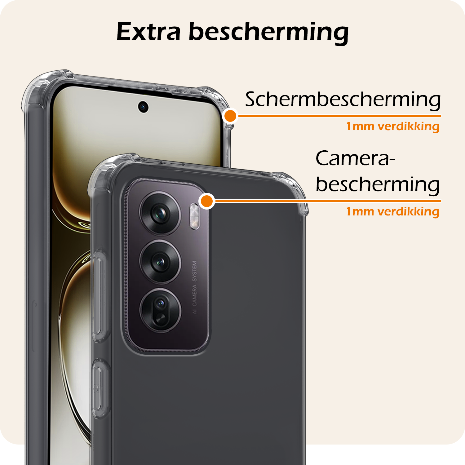 Nomfy Hoesje Geschikt voor Oppo Reno12 Pro Hoesje Shock Proof Cover Case Shockproof Met 2x Screenprotector - Hoes Geschikt voor Oppo Reno12 Pro Hoes Siliconen Back Case - Transparant