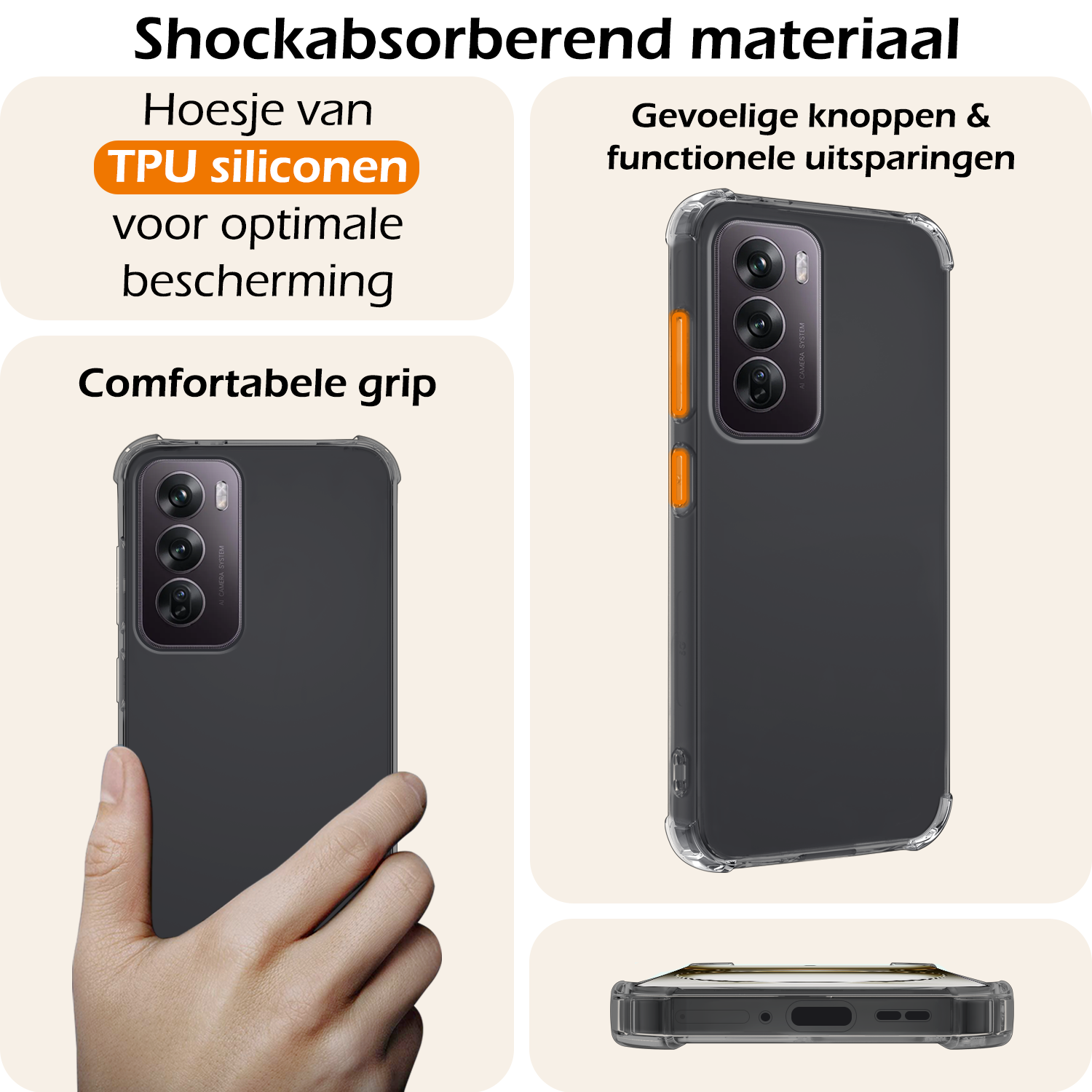 Nomfy Hoesje Geschikt voor Oppo Reno12 Pro Hoesje Shock Proof Cover Case Shockproof Met 2x Screenprotector - Hoes Geschikt voor Oppo Reno12 Pro Hoes Siliconen Back Case - Transparant