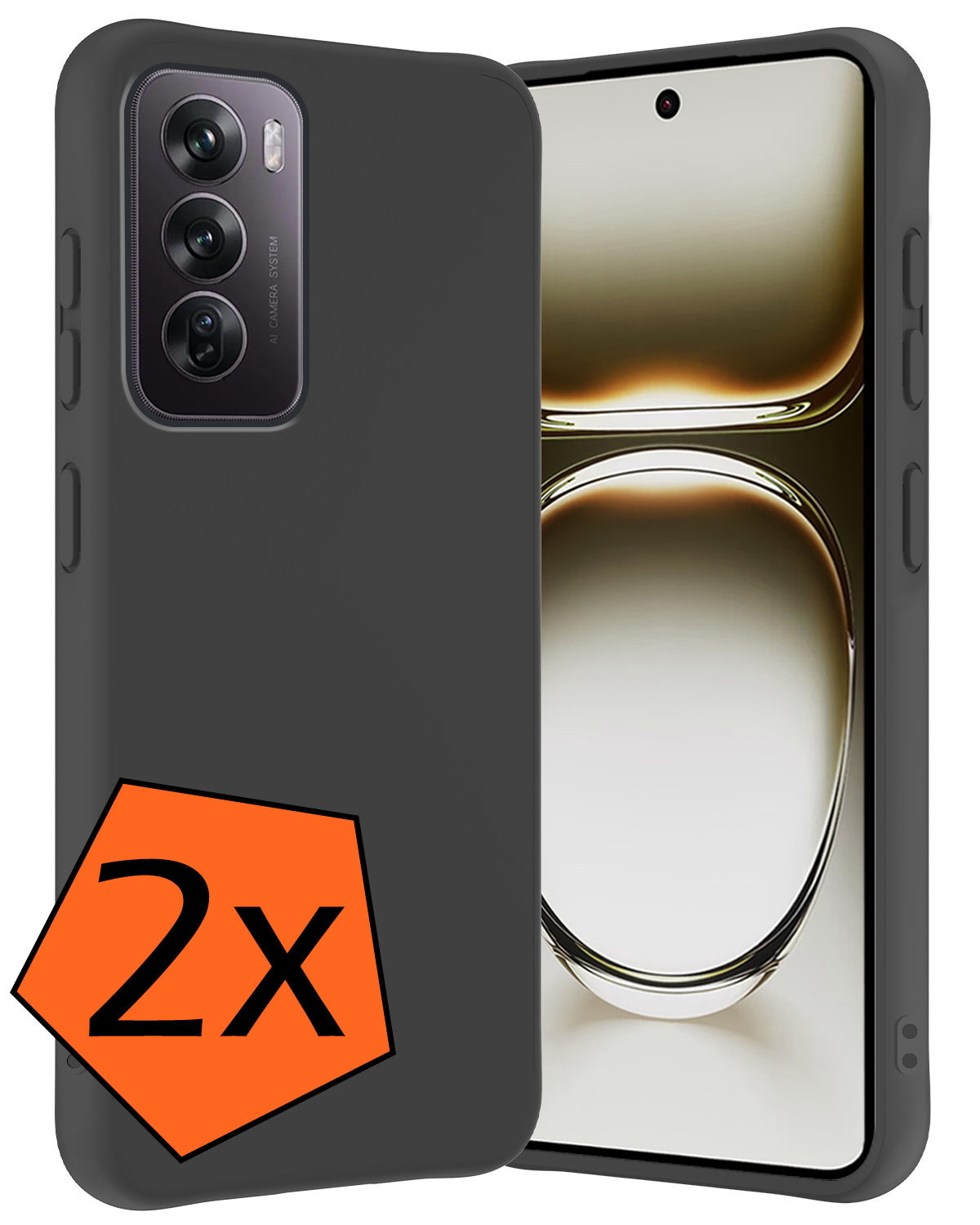 Nomfy Hoesje Geschikt voor Oppo Reno12 Pro Hoesje Siliconen Cover Case - Hoes Geschikt voor Oppo Reno12 Pro Hoes Back Case - 2-PACK - Zwart