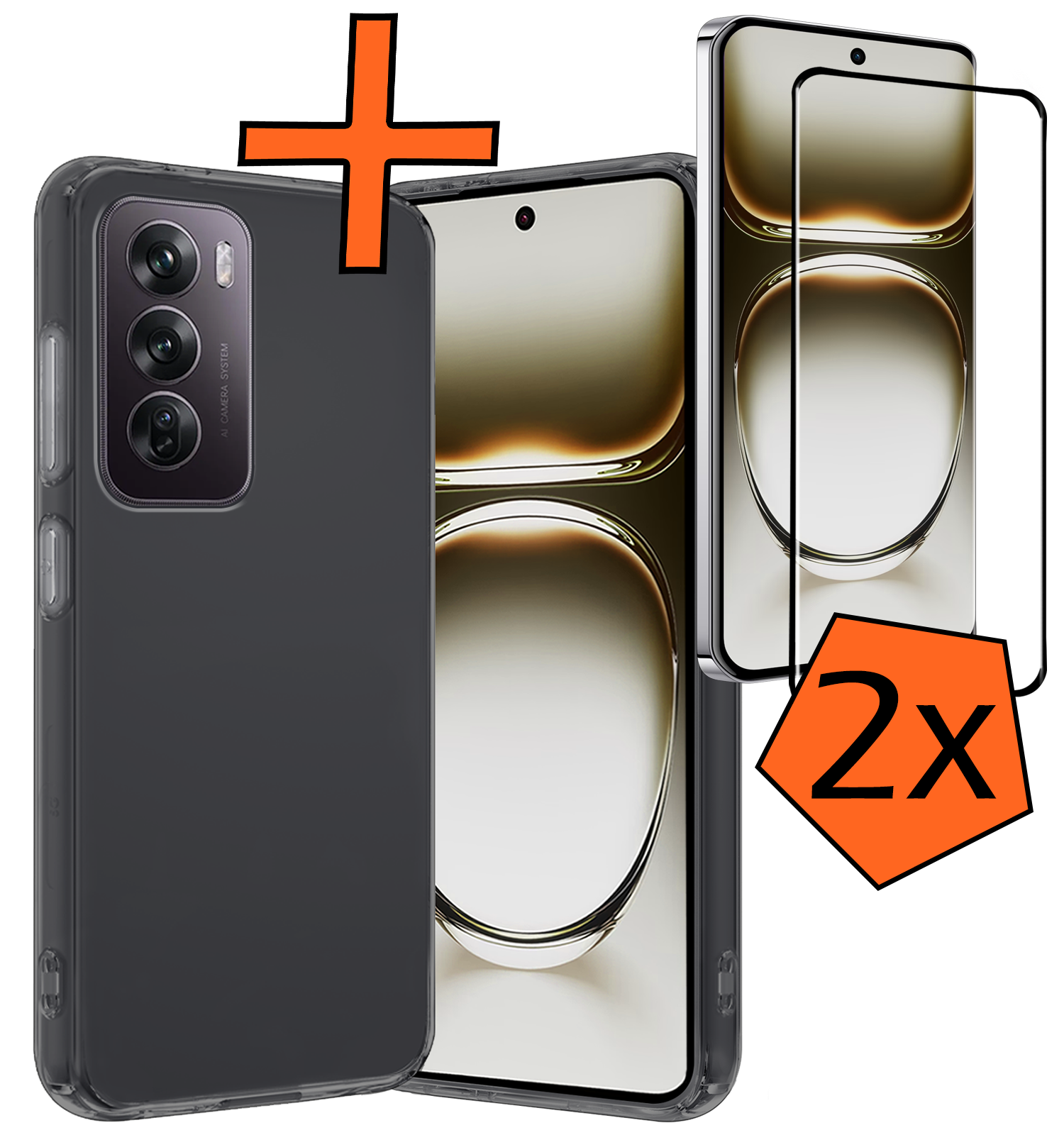 Nomfy Hoesje Geschikt voor Oppo Reno12 Pro Hoesje Siliconen Cover Case Met 2x Screenprotector - Hoes Geschikt voor Oppo Reno12 Pro Hoes Back Case - Transparant