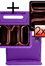 NoXx iPad Pro 13 inch 2024 Hoes Kinder Hoesje Kids Case Cover Kids Proof Met 2x Screenprotector - iPad Pro 13 inch 2024 Kinder Hoes - Paars