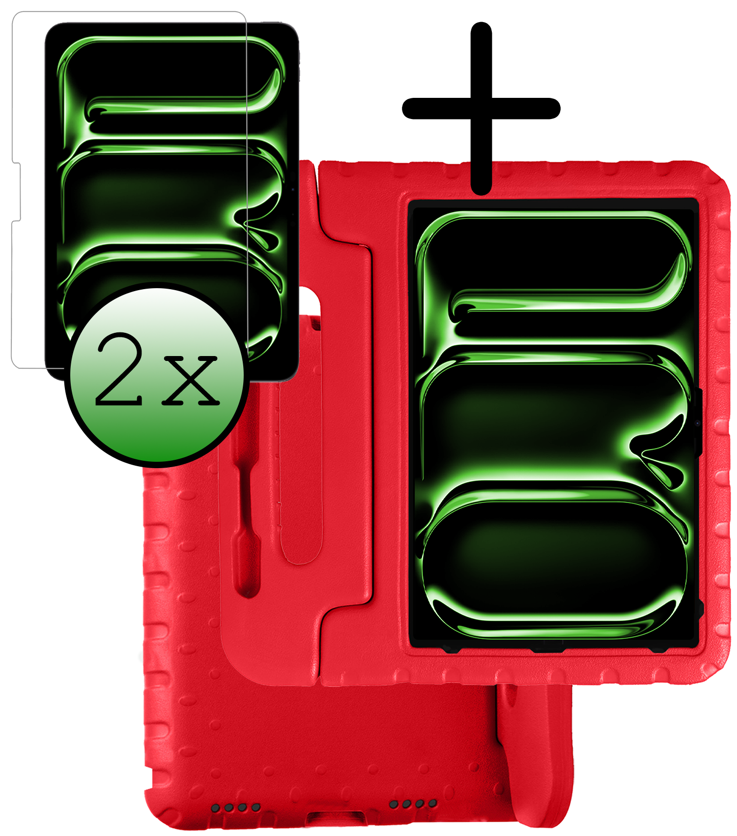 BASEY. iPad Pro 13 inch 2024 Hoes Kinder Hoesje Kids Case Cover Kids Proof Met 2x Screenprotector - iPad Pro 13 inch 2024 Kinder Hoes - Rood