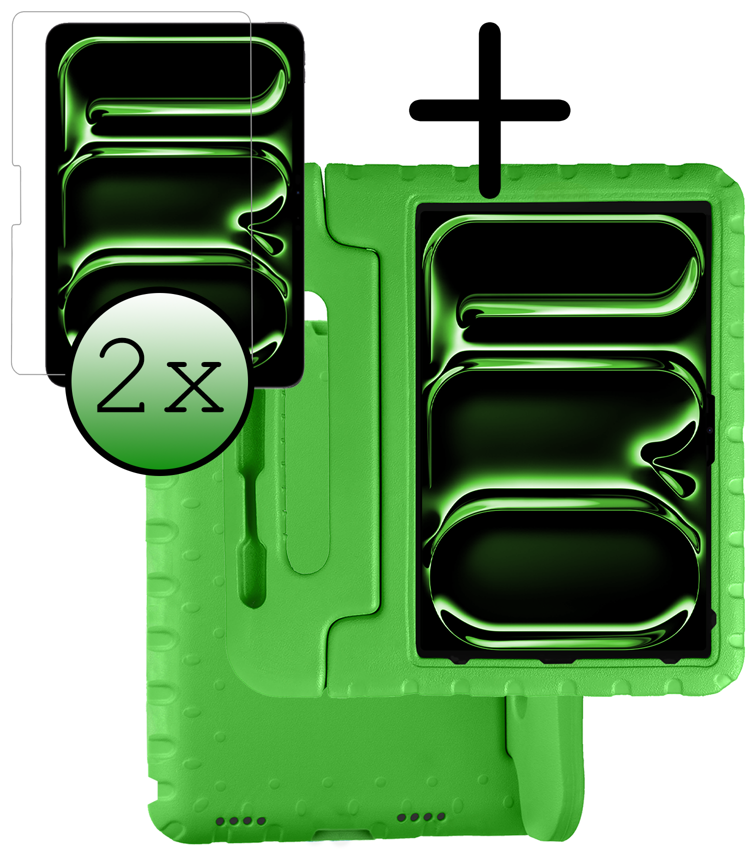 BASEY. iPad Pro 13 inch 2024 Hoes Kinder Hoesje Kids Case Cover Kids Proof Met 2x Screenprotector - iPad Pro 13 inch 2024 Kinder Hoes - Groen