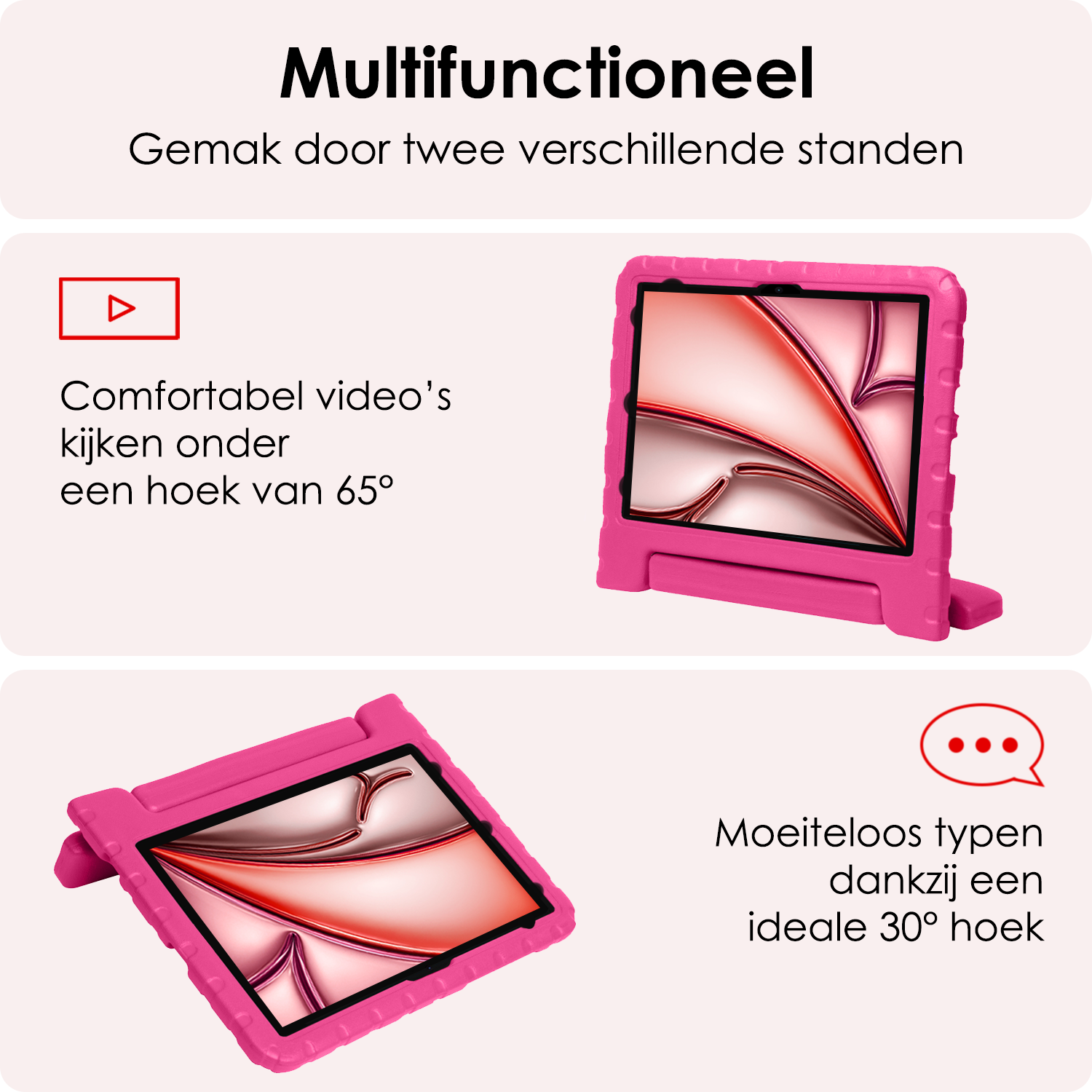 NoXx iPad Air 2024 Hoes Kinder Hoesje Kids Case Cover Kids Proof Met 2x Screenprotector - iPad Air 6 (13 inch) Kinder Hoes - Roze