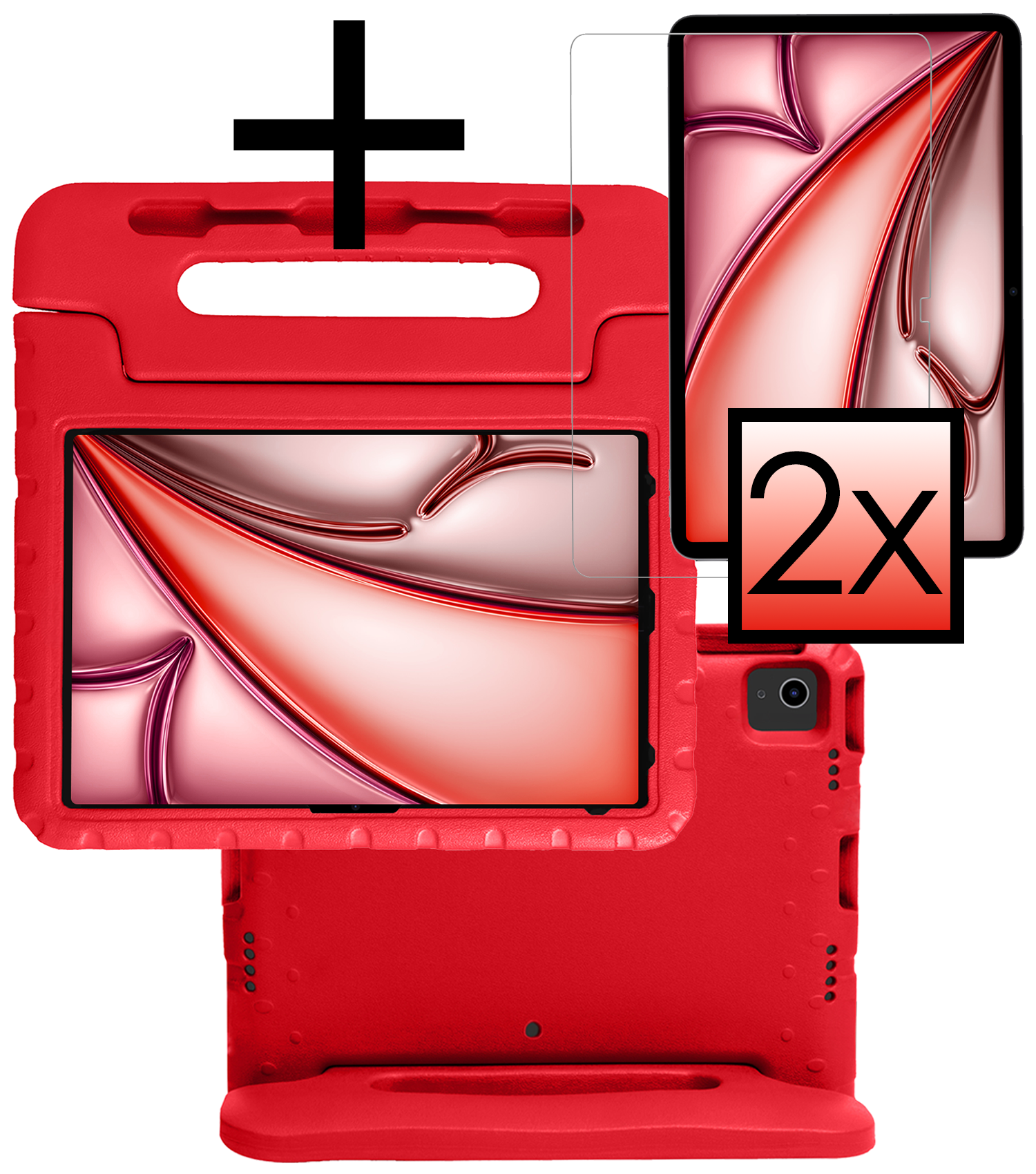 NoXx iPad Air 2024 Hoes Kinder Hoesje Kids Case Cover Kids Proof Met 2x Screenprotector - iPad Air 6 (13 inch) Kinder Hoes - Rood