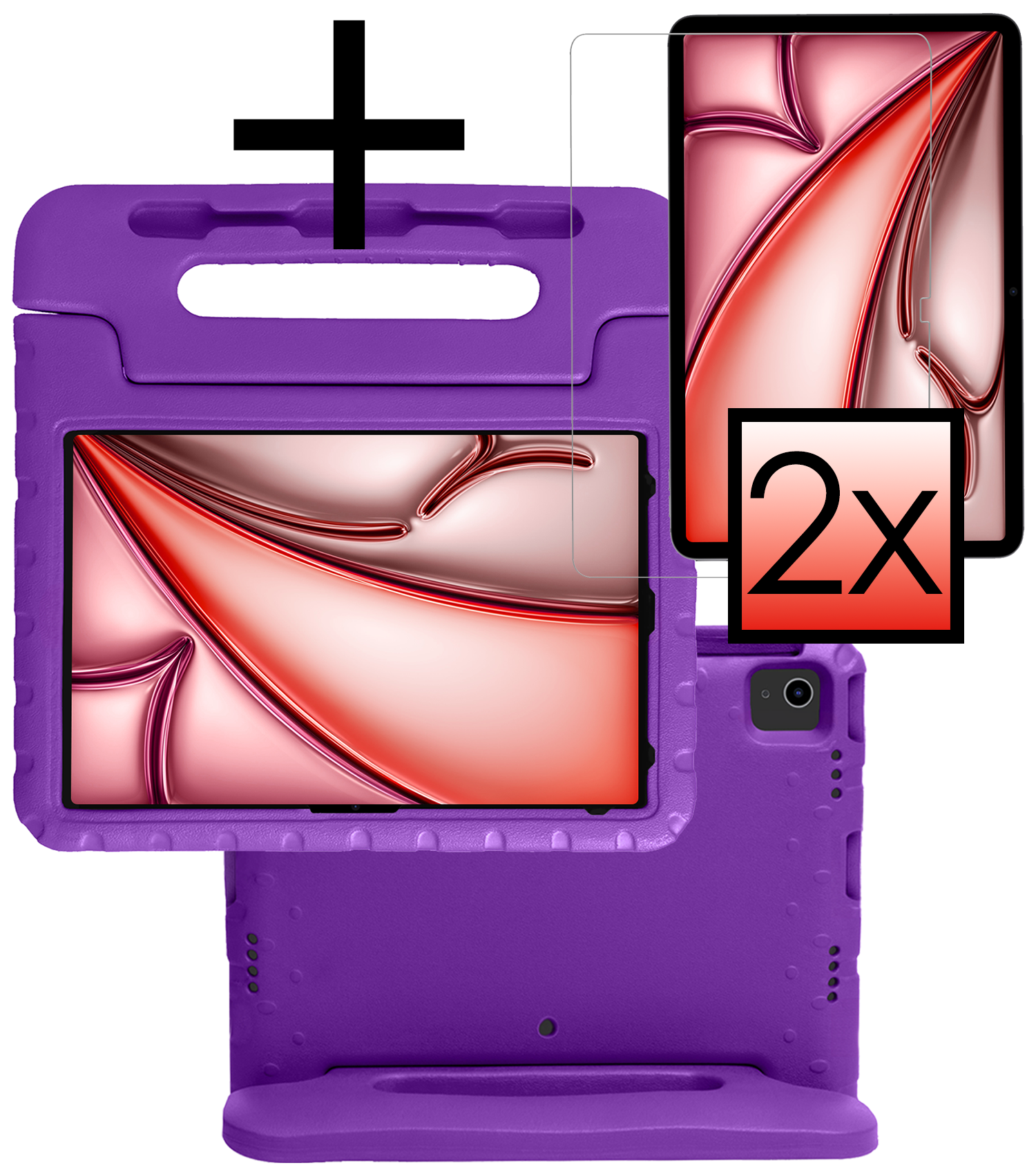 NoXx iPad Air 2024 Hoes Kinder Hoesje Kids Case Cover Kids Proof Met 2x Screenprotector - iPad Air 6 (13 inch) Kinder Hoes - Paars