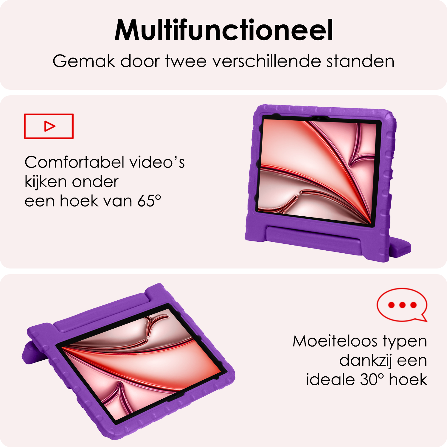 NoXx iPad Air 2024 Hoes Kinder Hoesje Kids Case Cover Kids Proof Met Screenprotector - iPad Air 6 (13 inch) Kinder Hoes - Paars