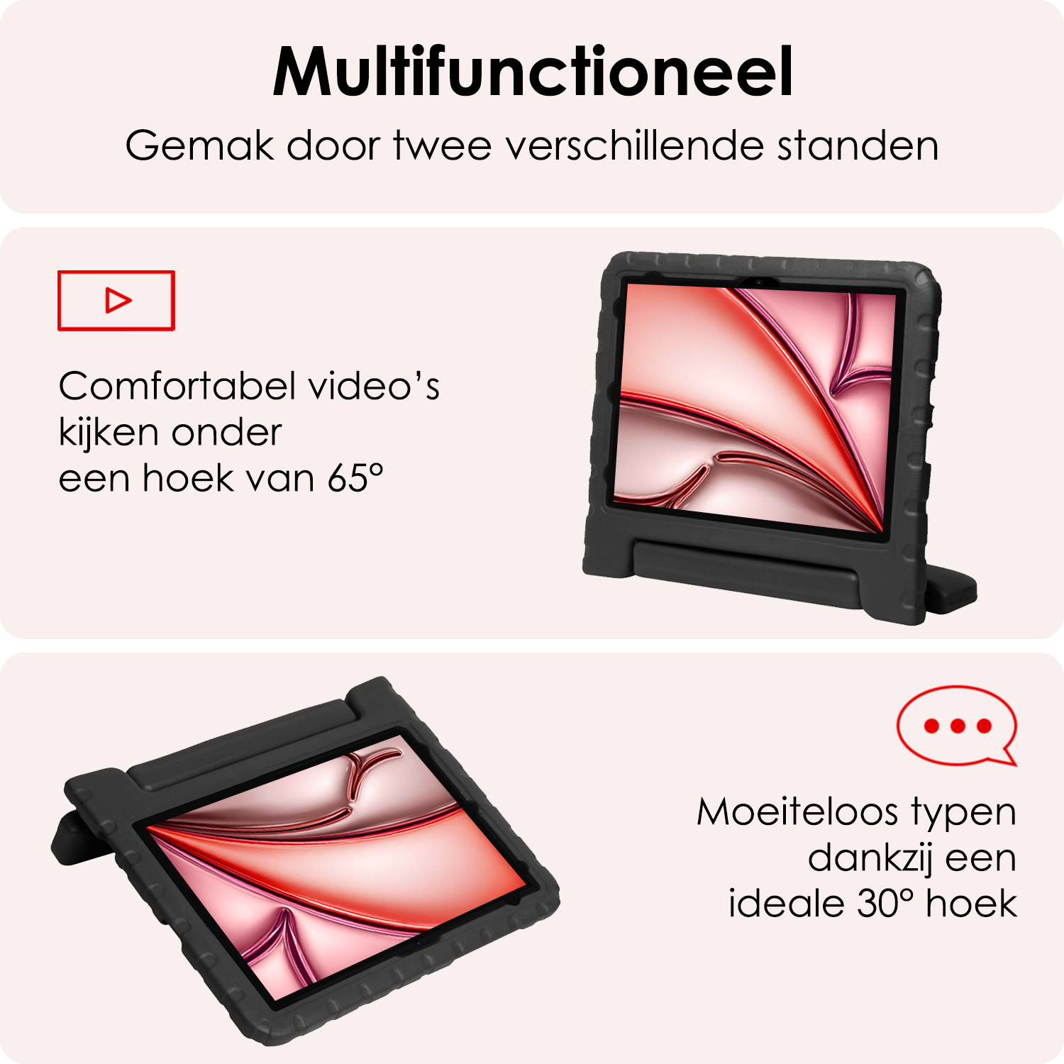 NoXx iPad Air 2024 Hoes Kinder Hoesje Kids Case Cover Kids Proof - iPad Air 6 (13 inch) Kinder Hoes - Zwart