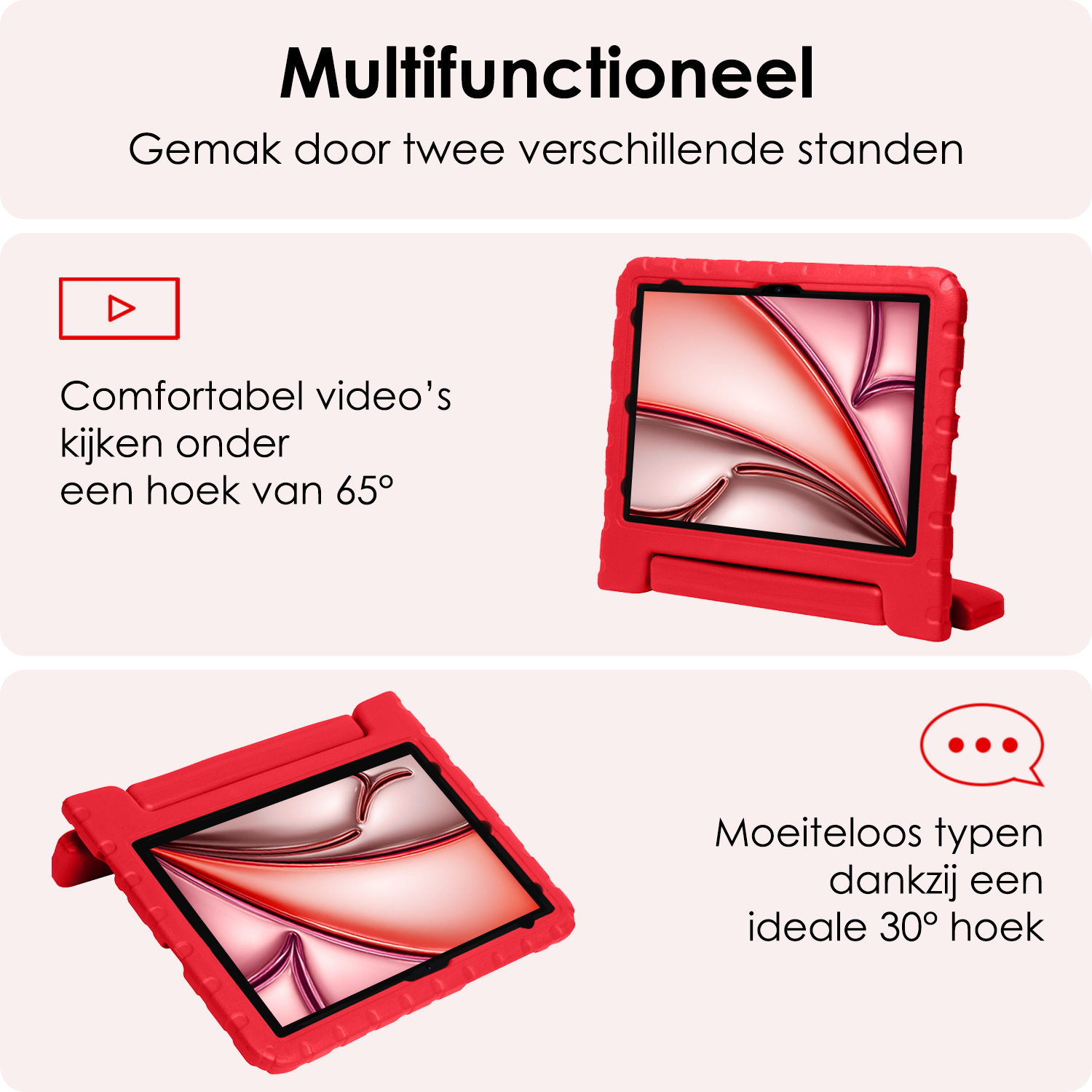 NoXx iPad Air 2024 Hoes Kinder Hoesje Kids Case Cover Kids Proof - iPad Air 6 (13 inch) Kinder Hoes - Rood