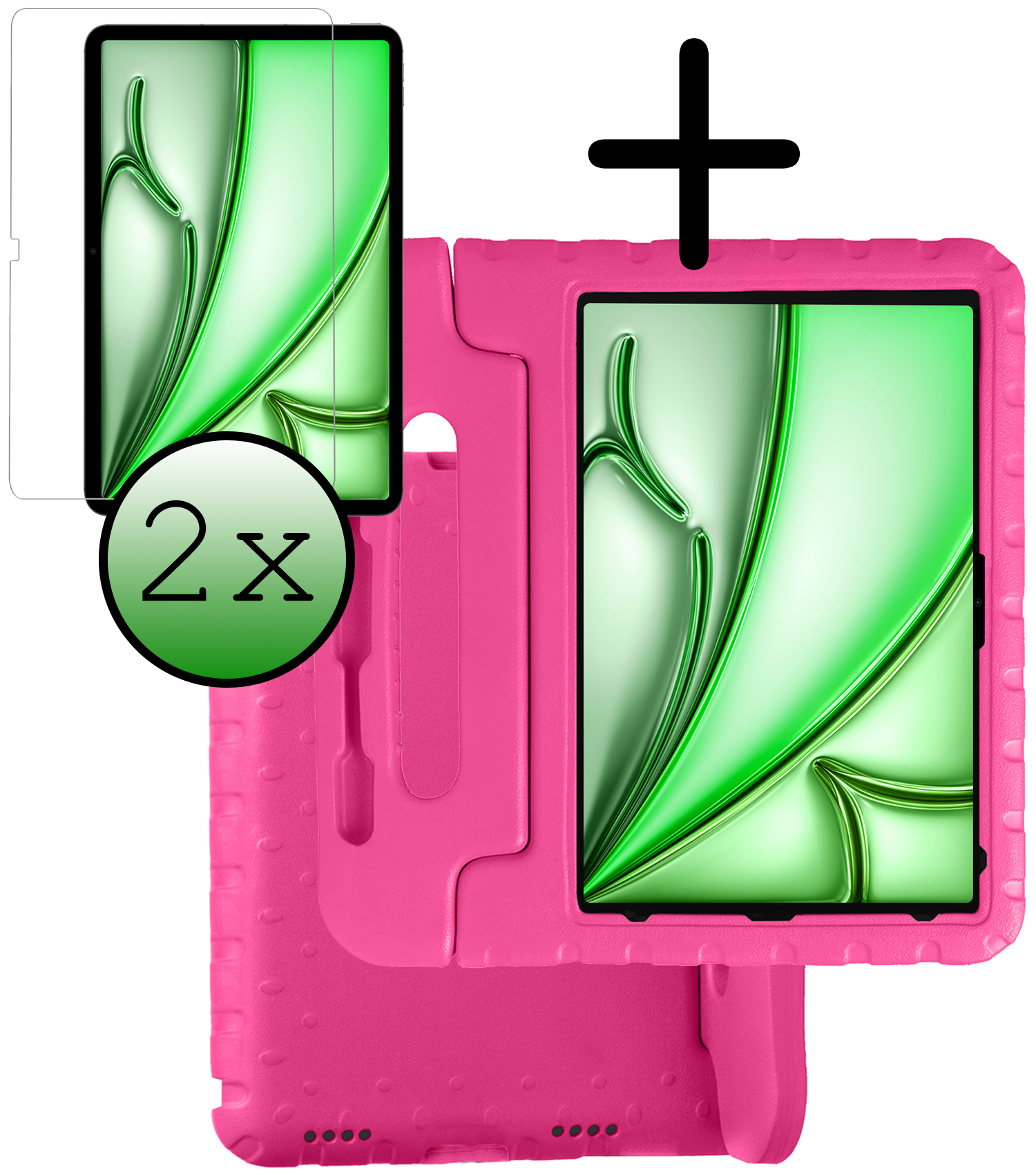 BASEY. iPad Air 2024 Hoes Kinder Hoesje Kids Case Cover Kids Proof Met 2x Screenprotector - iPad Air 6 (13 inch) Kinder Hoes - Roze