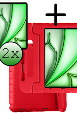 BASEY. iPad Air 2024 Hoes Kinder Hoesje Kids Case Cover Kids Proof Met 2x Screenprotector - iPad Air 6 (13 inch) Kinder Hoes - Rood