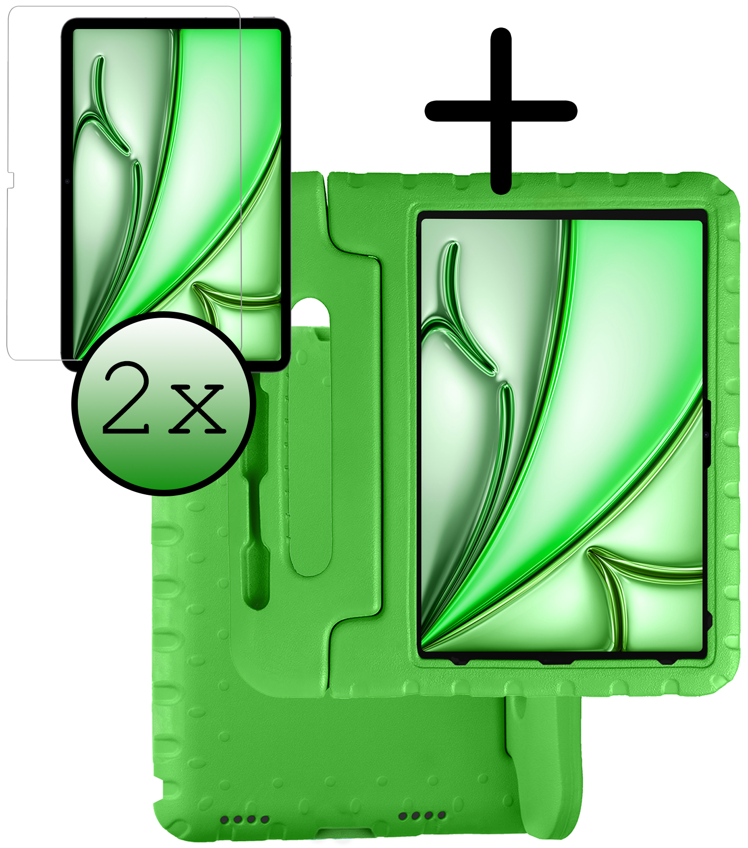 BASEY. iPad Air 2024 Hoes Kinder Hoesje Kids Case Cover Kids Proof Met 2x Screenprotector - iPad Air 6 (13 inch) Kinder Hoes - Groen