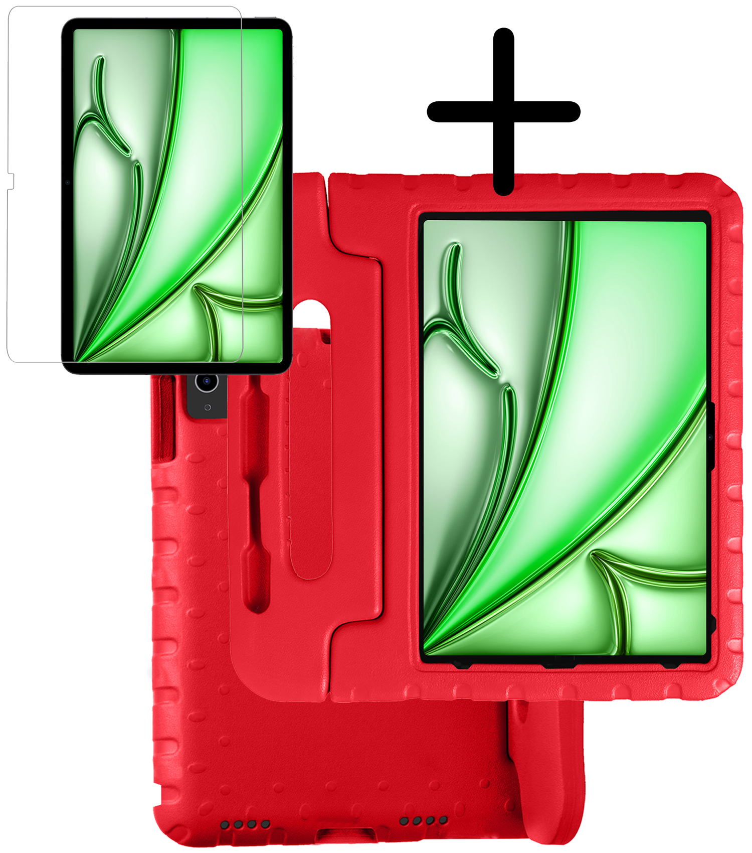 BASEY. iPad Air 2024 Hoes Kinder Hoesje Kids Case Cover Kids Proof Met Screenprotector - iPad Air 6 (13 inch) Kinder Hoes - Rood
