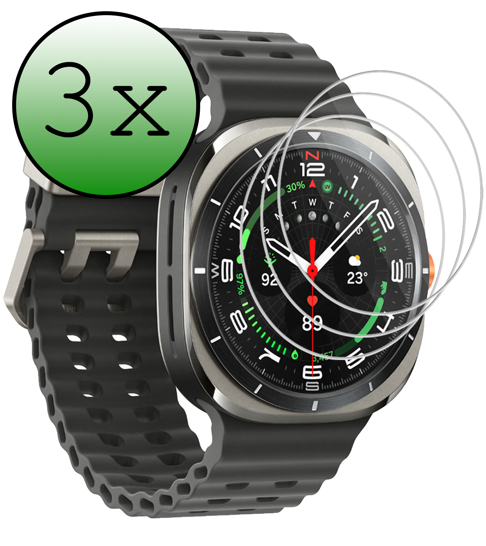 BASEY. Screenprotector Geschikt voor Samsung Watch 7 Ultra 47 mm Screenprotector Glas Gehard Screen Cover - Screen Protector Geschikt voor Samsung Galaxy Watch 7 Ultra (47 mm) Screenprotector Tempered Glass - 3 PACK