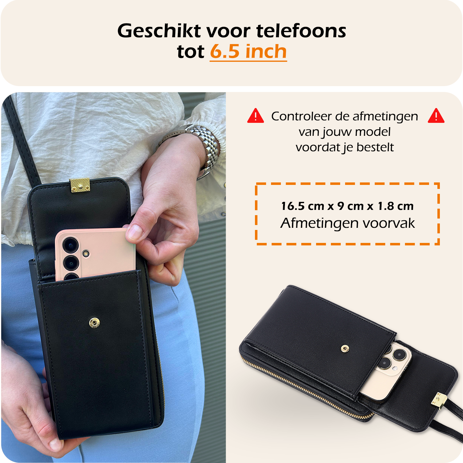 Nomfy Telefoontasje Met portemonnee - Crossbody Tas Dames Kunstlederen Schoudertassen Voor Telefoon - Zwart