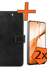 Nomfy Hoesje Geschikt voor OnePlus Nord CE4 Hoesje Book Case Hoes Portemonnee Cover Walletcase Met 2x Screenprotector - Hoes Geschikt voor OnePlus Nord CE4 Hoes Bookcase Hoesje - Zwart