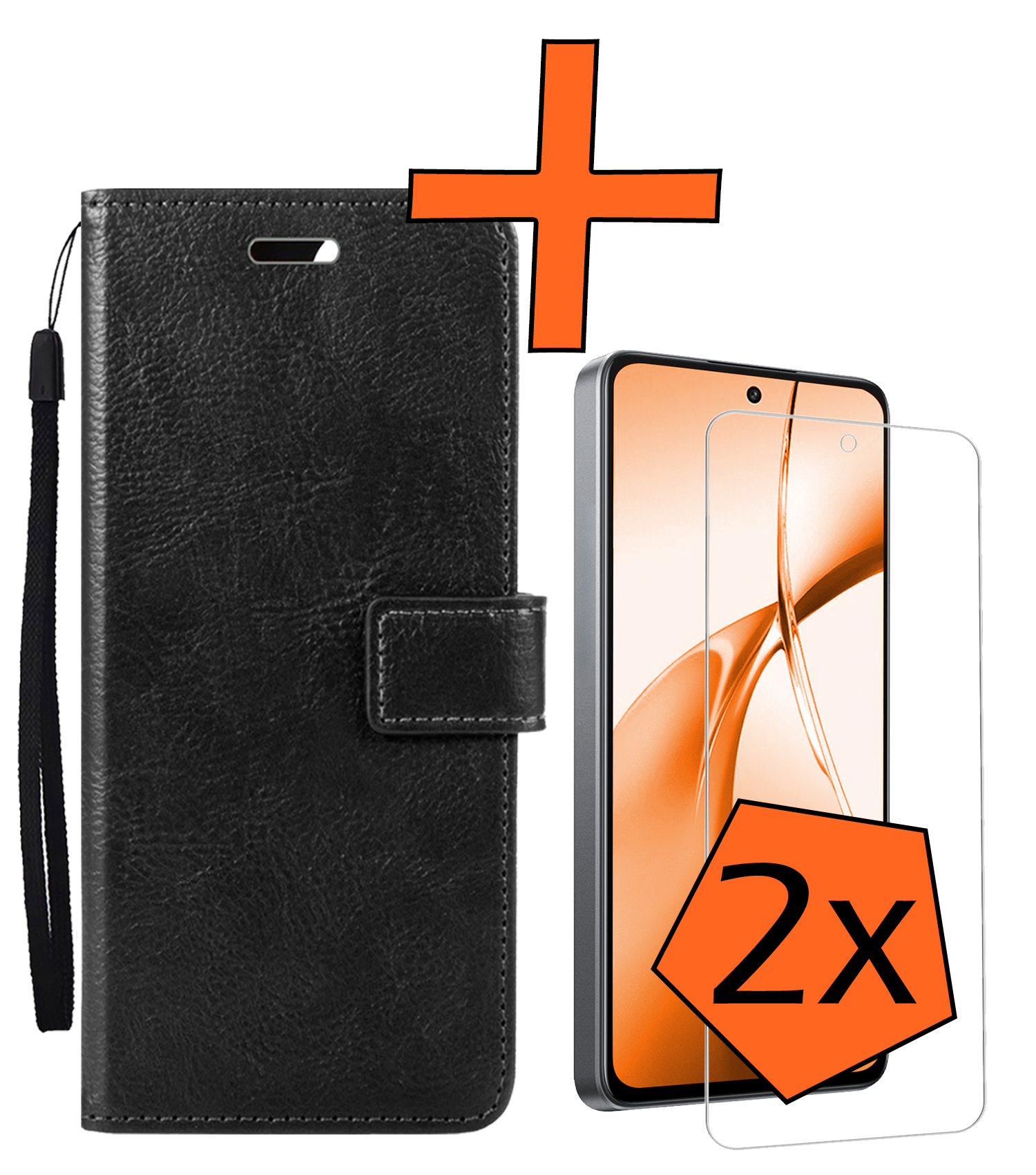 Nomfy Hoesje Geschikt voor OnePlus Nord CE4 Hoesje Book Case Hoes Portemonnee Cover Walletcase Met 2x Screenprotector - Hoes Geschikt voor OnePlus Nord CE4 Hoes Bookcase Hoesje - Zwart