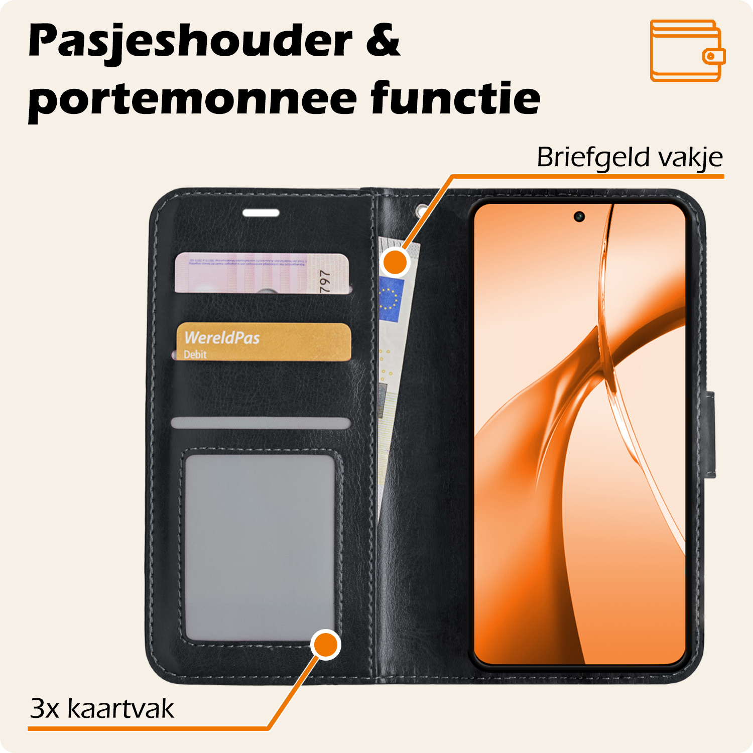 Nomfy Hoesje Geschikt voor OnePlus Nord CE4 Hoesje Book Case Hoes Portemonnee Cover Walletcase Met 2x Screenprotector - Hoes Geschikt voor OnePlus Nord CE4 Hoes Bookcase Hoesje - Zwart