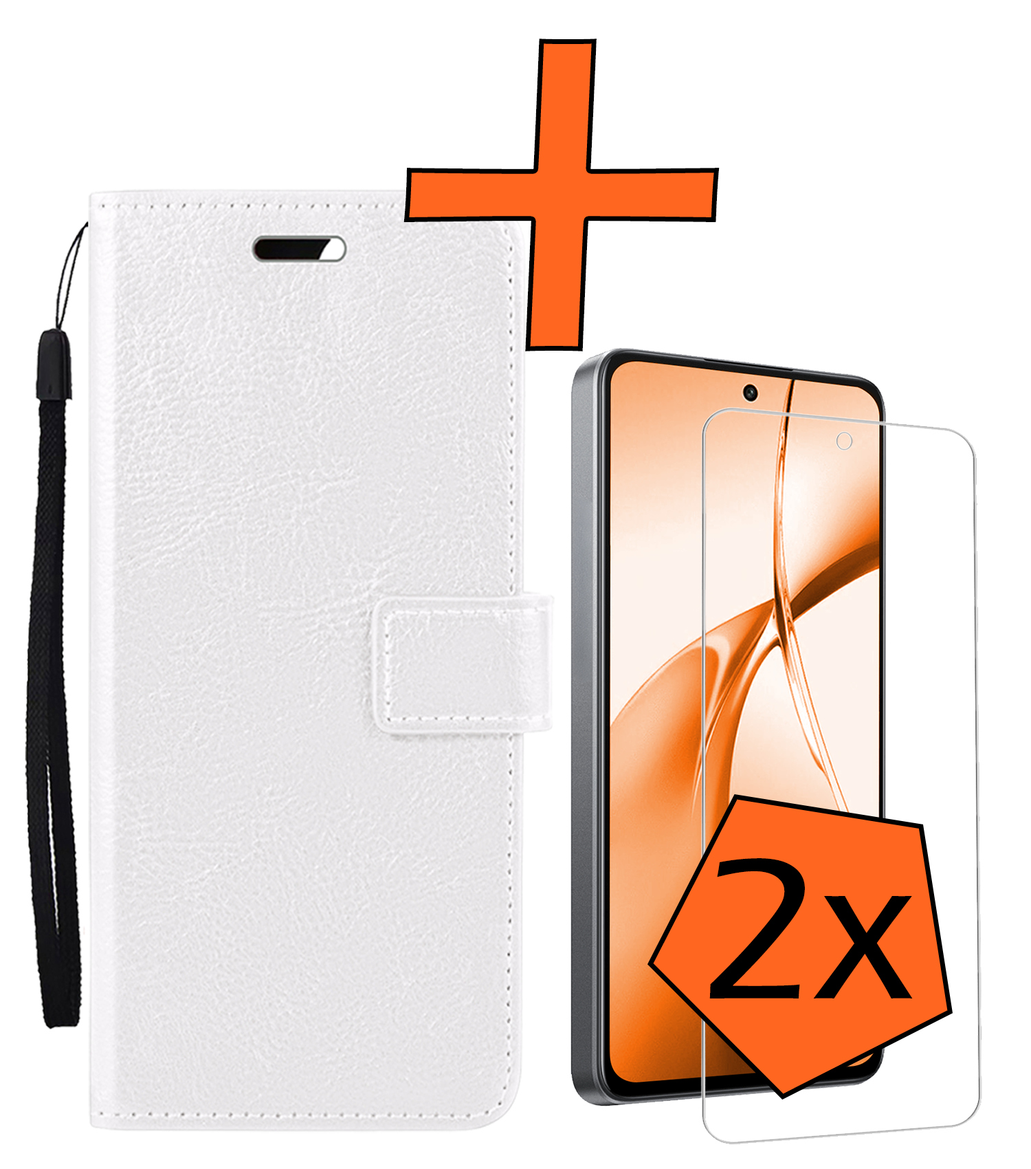 Nomfy Hoesje Geschikt voor OnePlus Nord CE4 Hoesje Book Case Hoes Portemonnee Cover Walletcase Met 2x Screenprotector - Hoes Geschikt voor OnePlus Nord CE4 Hoes Bookcase Hoesje - Wit