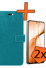 Nomfy Hoesje Geschikt voor OnePlus Nord CE4 Hoesje Book Case Hoes Portemonnee Cover Walletcase Met 2x Screenprotector - Hoes Geschikt voor OnePlus Nord CE4 Hoes Bookcase Hoesje - Turquoise