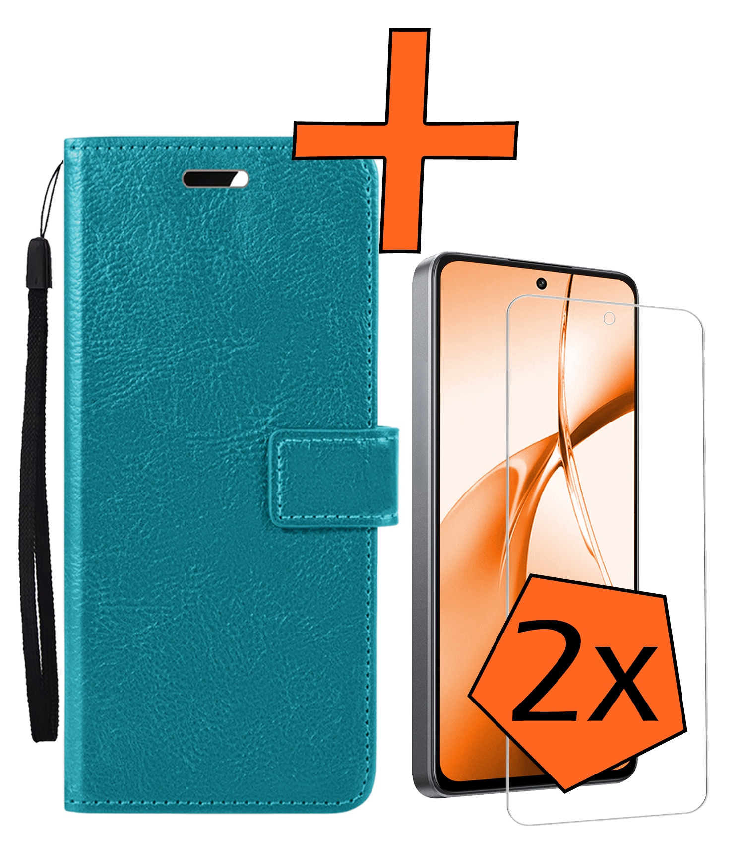 Nomfy Hoesje Geschikt voor OnePlus Nord CE4 Hoesje Book Case Hoes Portemonnee Cover Walletcase Met 2x Screenprotector - Hoes Geschikt voor OnePlus Nord CE4 Hoes Bookcase Hoesje - Turquoise