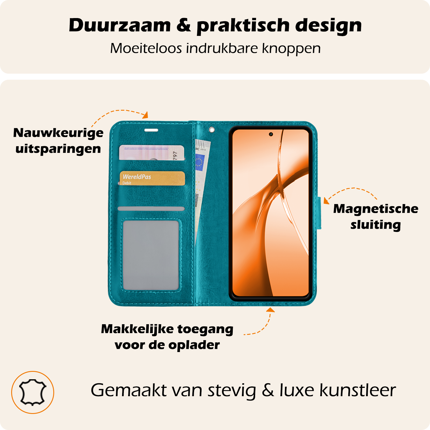 Nomfy Hoesje Geschikt voor OnePlus Nord CE4 Hoesje Book Case Hoes Portemonnee Cover Walletcase Met 2x Screenprotector - Hoes Geschikt voor OnePlus Nord CE4 Hoes Bookcase Hoesje - Turquoise