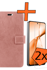 Nomfy Hoesje Geschikt voor OnePlus Nord CE4 Hoesje Book Case Hoes Portemonnee Cover Walletcase Met 2x Screenprotector - Hoes Geschikt voor OnePlus Nord CE4 Hoes Bookcase Hoesje - Rosé goud