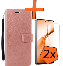 Nomfy Nomfy OnePlus Nord CE4 Hoesje Bookcase Met 2x Screenprotector - Rose Goud