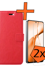 Nomfy Hoesje Geschikt voor OnePlus Nord CE4 Hoesje Book Case Hoes Portemonnee Cover Walletcase Met 2x Screenprotector - Hoes Geschikt voor OnePlus Nord CE4 Hoes Bookcase Hoesje - Rood