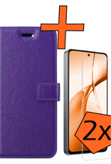 Nomfy Hoesje Geschikt voor OnePlus Nord CE4 Hoesje Book Case Hoes Portemonnee Cover Walletcase Met 2x Screenprotector - Hoes Geschikt voor OnePlus Nord CE4 Hoes Bookcase Hoesje - Paars