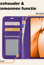 Nomfy Hoesje Geschikt voor OnePlus Nord CE4 Hoesje Book Case Hoes Portemonnee Cover Walletcase Met 2x Screenprotector - Hoes Geschikt voor OnePlus Nord CE4 Hoes Bookcase Hoesje - Paars