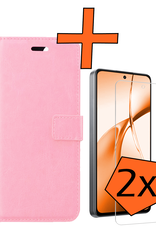 Nomfy Hoesje Geschikt voor OnePlus Nord CE4 Hoesje Book Case Hoes Portemonnee Cover Walletcase Met 2x Screenprotector - Hoes Geschikt voor OnePlus Nord CE4 Hoes Bookcase Hoesje - Lichtroze