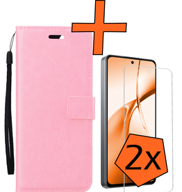 Nomfy Nomfy OnePlus Nord CE4 Hoesje Bookcase Met 2x Screenprotector - Lichtroze