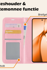 Nomfy Hoesje Geschikt voor OnePlus Nord CE4 Hoesje Book Case Hoes Portemonnee Cover Walletcase Met 2x Screenprotector - Hoes Geschikt voor OnePlus Nord CE4 Hoes Bookcase Hoesje - Lichtroze