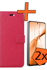 Nomfy Hoesje Geschikt voor OnePlus Nord CE4 Hoesje Book Case Hoes Portemonnee Cover Walletcase Met 2x Screenprotector - Hoes Geschikt voor OnePlus Nord CE4 Hoes Bookcase Hoesje - Donkerroze