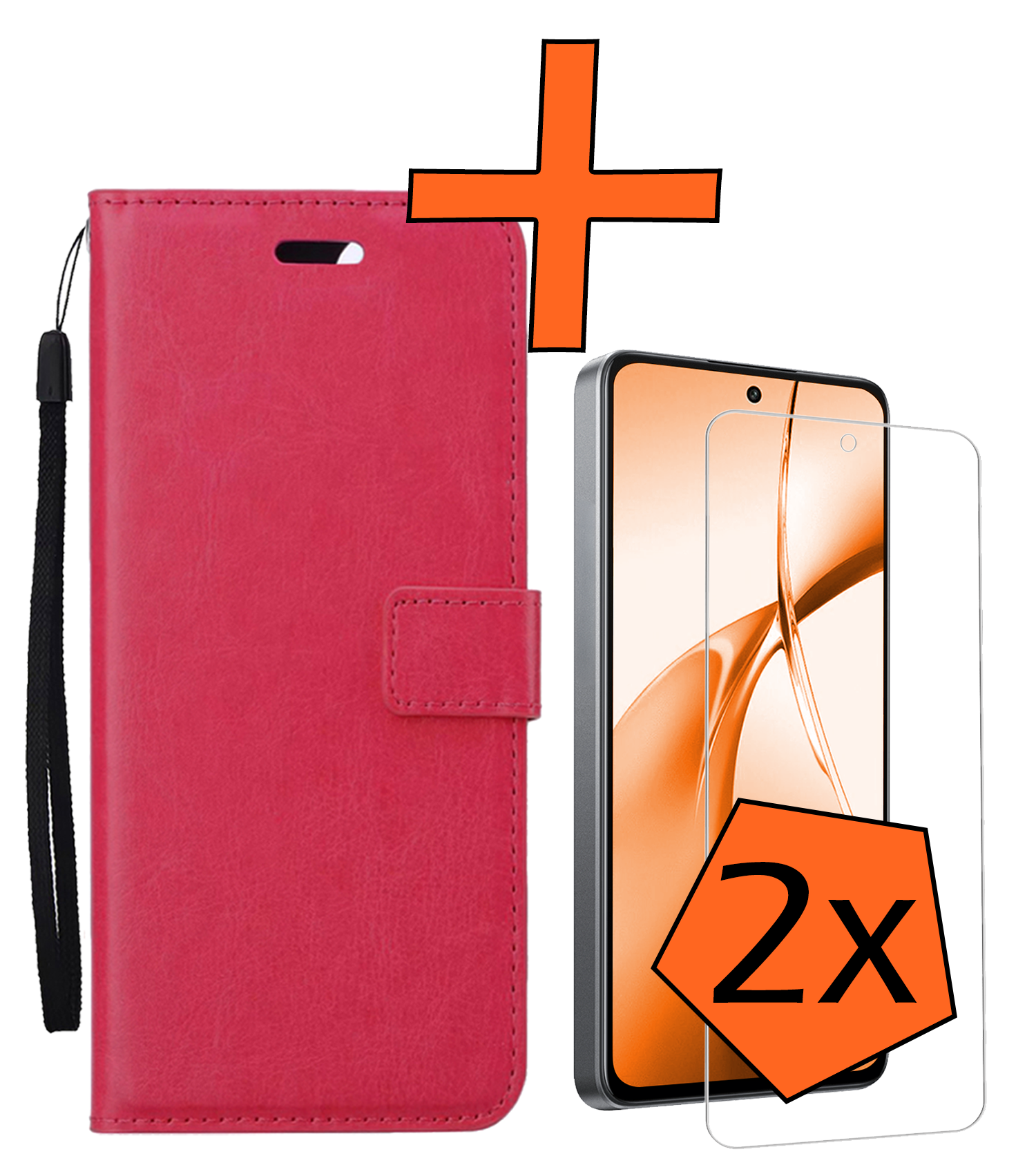 Nomfy Hoesje Geschikt voor OnePlus Nord CE4 Hoesje Book Case Hoes Portemonnee Cover Walletcase Met 2x Screenprotector - Hoes Geschikt voor OnePlus Nord CE4 Hoes Bookcase Hoesje - Donkerroze