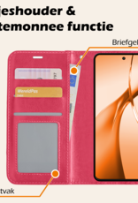 Nomfy Hoesje Geschikt voor OnePlus Nord CE4 Hoesje Book Case Hoes Portemonnee Cover Walletcase Met 2x Screenprotector - Hoes Geschikt voor OnePlus Nord CE4 Hoes Bookcase Hoesje - Donkerroze