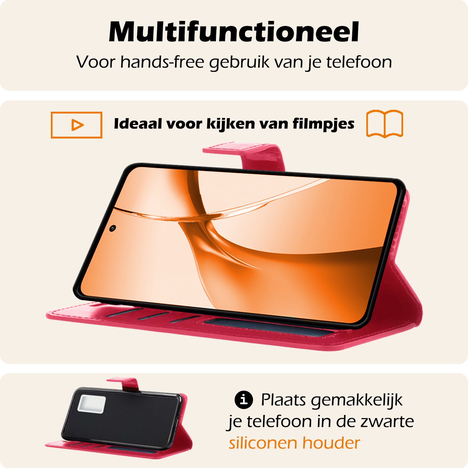Nomfy Hoesje Geschikt voor OnePlus Nord CE4 Hoesje Book Case Hoes Portemonnee Cover Walletcase Met 2x Screenprotector - Hoes Geschikt voor OnePlus Nord CE4 Hoes Bookcase Hoesje - Donkerroze