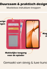Nomfy Hoesje Geschikt voor OnePlus Nord CE4 Hoesje Book Case Hoes Portemonnee Cover Walletcase Met 2x Screenprotector - Hoes Geschikt voor OnePlus Nord CE4 Hoes Bookcase Hoesje - Donkerroze