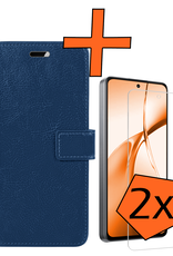 Nomfy Hoesje Geschikt voor OnePlus Nord CE4 Hoesje Book Case Hoes Portemonnee Cover Walletcase Met 2x Screenprotector - Hoes Geschikt voor OnePlus Nord CE4 Hoes Bookcase Hoesje - Donkerblauw