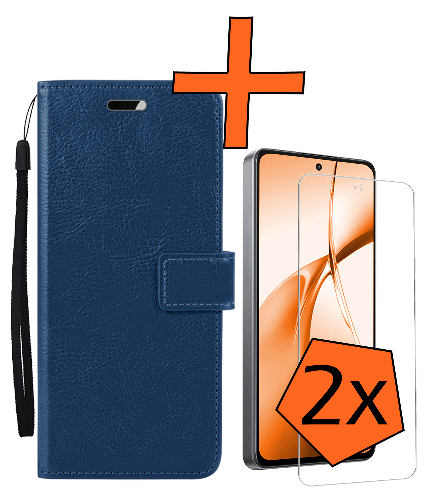 Nomfy Hoesje Geschikt voor OnePlus Nord CE4 Hoesje Book Case Hoes Portemonnee Cover Walletcase Met 2x Screenprotector - Hoes Geschikt voor OnePlus Nord CE4 Hoes Bookcase Hoesje - Donkerblauw