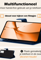Nomfy Hoesje Geschikt voor OnePlus Nord CE4 Hoesje Book Case Hoes Portemonnee Cover Walletcase Met 2x Screenprotector - Hoes Geschikt voor OnePlus Nord CE4 Hoes Bookcase Hoesje - Donkerblauw