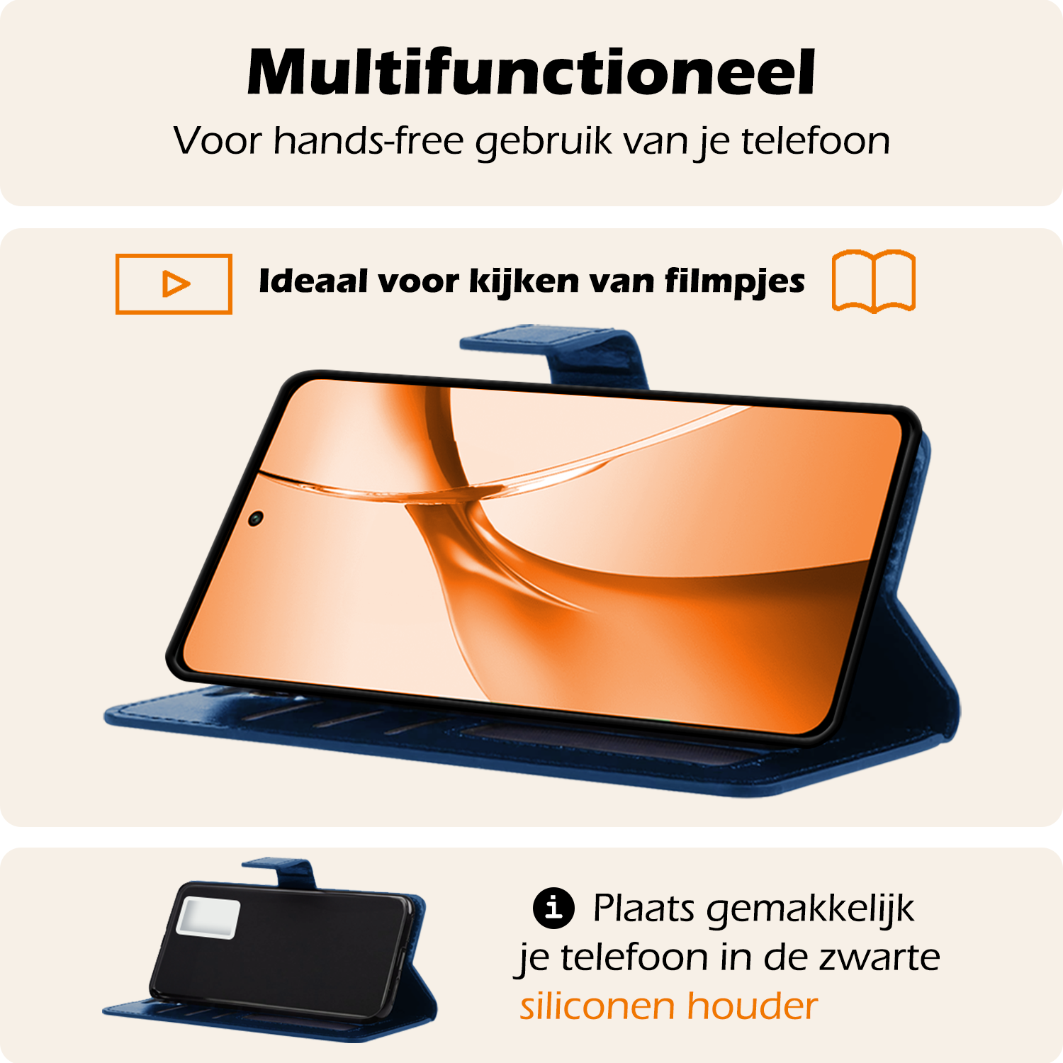 Nomfy Hoesje Geschikt voor OnePlus Nord CE4 Hoesje Book Case Hoes Portemonnee Cover Walletcase Met 2x Screenprotector - Hoes Geschikt voor OnePlus Nord CE4 Hoes Bookcase Hoesje - Donkerblauw