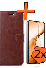 Nomfy Hoesje Geschikt voor OnePlus Nord CE4 Hoesje Book Case Hoes Portemonnee Cover Walletcase Met 2x Screenprotector - Hoes Geschikt voor OnePlus Nord CE4 Hoes Bookcase Hoesje - Bruin