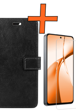 Nomfy Hoesje Geschikt voor OnePlus Nord CE4 Hoesje Book Case Hoes Portemonnee Cover Walletcase Met Screenprotector - Hoes Geschikt voor OnePlus Nord CE4 Hoes Bookcase Hoesje - Zwart