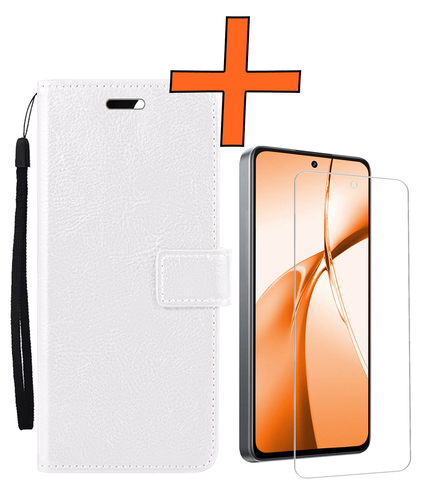 Nomfy Hoesje Geschikt voor OnePlus Nord CE4 Hoesje Book Case Hoes Portemonnee Cover Walletcase Met Screenprotector - Hoes Geschikt voor OnePlus Nord CE4 Hoes Bookcase Hoesje - Wit
