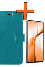 Nomfy Hoesje Geschikt voor OnePlus Nord CE4 Hoesje Book Case Hoes Portemonnee Cover Walletcase Met Screenprotector - Hoes Geschikt voor OnePlus Nord CE4 Hoes Bookcase Hoesje - Turquoise